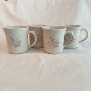Vintage Pfaltzgraff Tea Rose Mug Set of 4 Pink Floral Stoneware